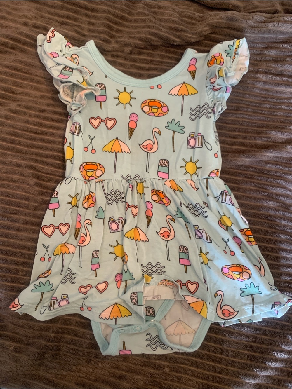 Little Sleepies Light Blue Sundress Onesie with Pink, Yellow and Orange Prints